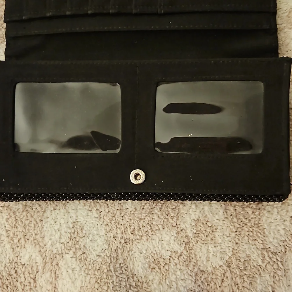 WHITING DAVIS BLACK SOLID  BEADED VTG‎ WALLET